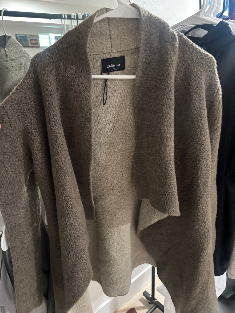 Zara Taupe Bouclé Open-Front Cardigan